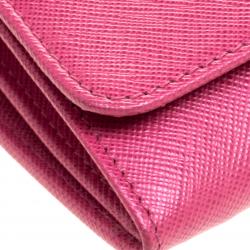 Pre Owned Prada Berry Red Saffiano Metal Leather Wallet on Chain