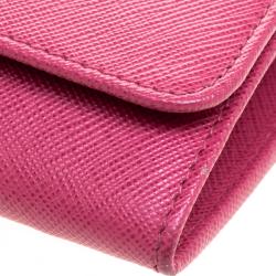 Pre Owned Prada Berry Red Saffiano Metal Leather Wallet on Chain