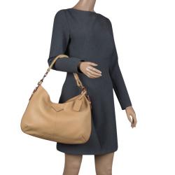 Pre Owned Prada Beige Vitello Daino Leather Rope Knot Hobo