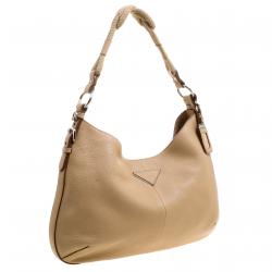 Pre Owned Prada Beige Vitello Daino Leather Rope Knot Hobo