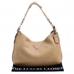Pre Owned Prada Beige Vitello Daino Leather Rope Knot Hobo