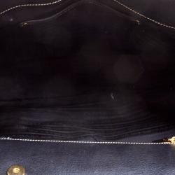 Prada Black Woven Straw and Leather Eyelet Frame Satchel