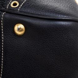 Pre Owned Prada Black Woven Straw and Leather Eyelet Frame Satchel