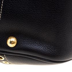 Pre Owned Prada Black Woven Straw and Leather Eyelet Frame Satchel