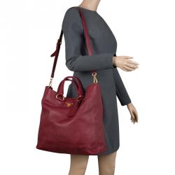 Pre Owned Prada Burgundy Vitello Daino Leather Shopper Tote