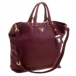 Pre Owned Prada Burgundy Vitello Daino Leather Shopper Tote