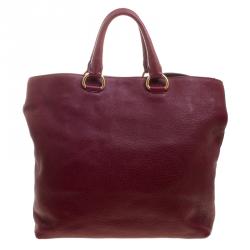 Pre Owned Prada Burgundy Vitello Daino Leather Shopper Tote