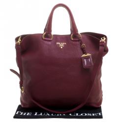 Pre Owned Prada Burgundy Vitello Daino Leather Shopper Tote