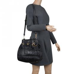 Pre Owned Prada Black Nappa Gaufre Leather Shopping Tote