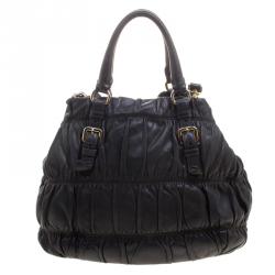 Pre Owned Prada Black Nappa Gaufre Leather Shopping Tote