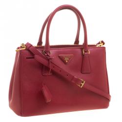 Pre Owned Prada Red Saffiano Lux Leather Double Zip Tote
