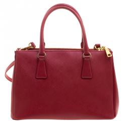 Pre Owned Prada Red Saffiano Lux Leather Double Zip Tote