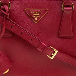 Pre Owned Prada Red Saffiano Lux Leather Double Zip Tote