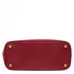 Pre Owned Prada Red Saffiano Lux Leather Double Zip Tote