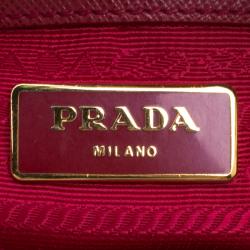 Pre Owned Prada Red Saffiano Lux Leather Double Zip Tote
