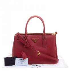 Pre Owned Prada Red Saffiano Lux Leather Double Zip Tote