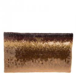 Pre Owned Prada Brown Multi Tone Sequined Clutch