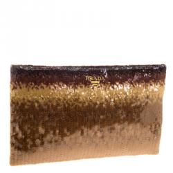 Pre Owned Prada Brown Multi Tone Sequined Clutch