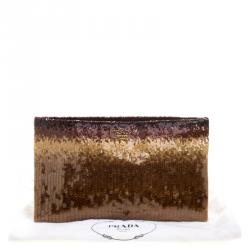 Pre Owned Prada Brown Multi Tone Sequined Clutch