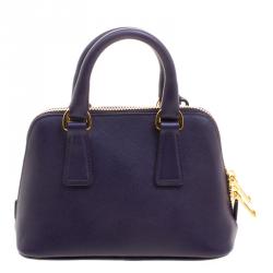 Pre Owned Prada Violet Saffiano Lux Leather Mini Promenade Crossbody Bag