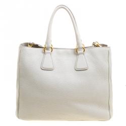Pre Owned Prada Off White Vitello Daino Leather Shopper Tote