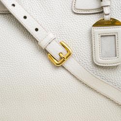 Pre Owned Prada Off White Vitello Daino Leather Shopper Tote