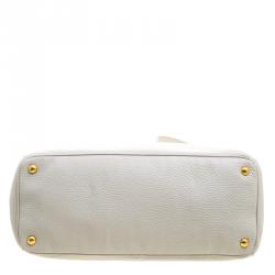 Pre Owned Prada Off White Vitello Daino Leather Shopper Tote