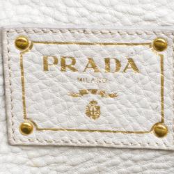 Pre Owned Prada Off White Vitello Daino Leather Shopper Tote