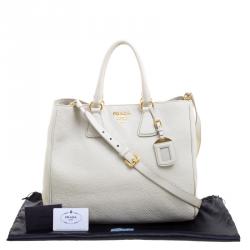 Pre Owned Prada Off White Vitello Daino Leather Shopper Tote