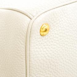 Pre Owned Prada Off White Vitello Daino Leather Shopper Tote