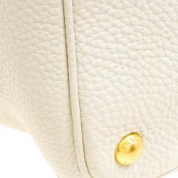 Pre Owned Prada Off White Vitello Daino Leather Shopper Tote