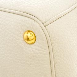 Pre Owned Prada Off White Vitello Daino Leather Shopper Tote