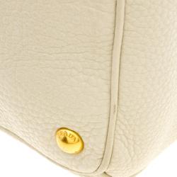 Pre Owned Prada Off White Vitello Daino Leather Shopper Tote