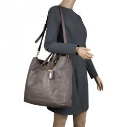 Pre Owned Prada Taupe Soft Leather Large Shopping Tote
