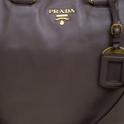 Pre Owned Prada Taupe Soft Leather Large Shopping Tote
