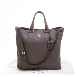 Pre Owned Prada Taupe Soft Leather Large Shopping Tote