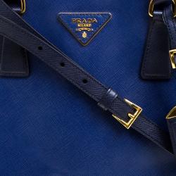 Pre Owned Prada Blue Bicolor Saffiano Lux Leather Medium Double Zip Tote