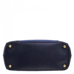 Pre Owned Prada Blue Bicolor Saffiano Lux Leather Medium Double Zip Tote