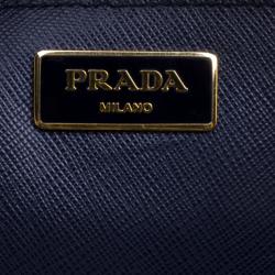 Pre Owned Prada Blue Bicolor Saffiano Lux Leather Medium Double Zip Tote