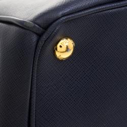 Pre Owned Prada Blue Bicolor Saffiano Lux Leather Medium Double Zip Tote