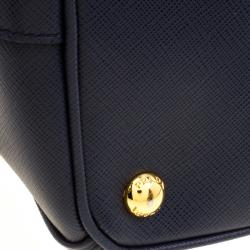 Pre Owned Prada Blue Bicolor Saffiano Lux Leather Medium Double Zip Tote
