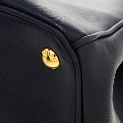 Pre Owned Prada Blue Bicolor Saffiano Lux Leather Medium Double Zip Tote