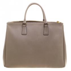 Pre Owned Prada Beige Saffiano Lux Leather Executive Double Zip Tote