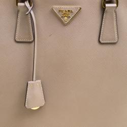 Pre Owned Prada Beige Saffiano Lux Leather Executive Double Zip Tote