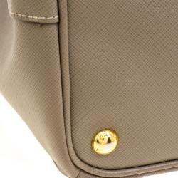 Pre Owned Prada Beige Saffiano Lux Leather Executive Double Zip Tote