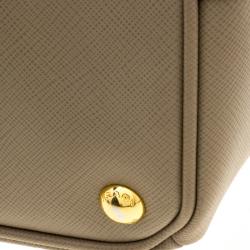 Pre Owned Prada Beige Saffiano Lux Leather Executive Double Zip Tote