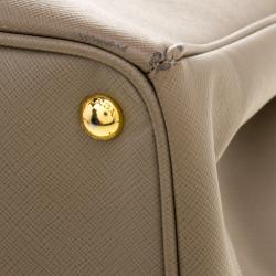 Pre Owned Prada Beige Saffiano Lux Leather Executive Double Zip Tote