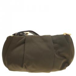 Pre Owned Prada Olive Green Nylon Wristlet Clutch