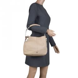 Pre Owned Prada Beige Leather Bead Embellished Hobo