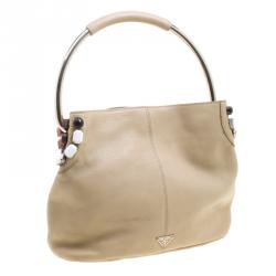 Pre Owned Prada Beige Leather Bead Embellished Hobo